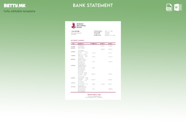 модерен стил Хаваи Хаваи Шаблон за збор верзија на извод од национална банка